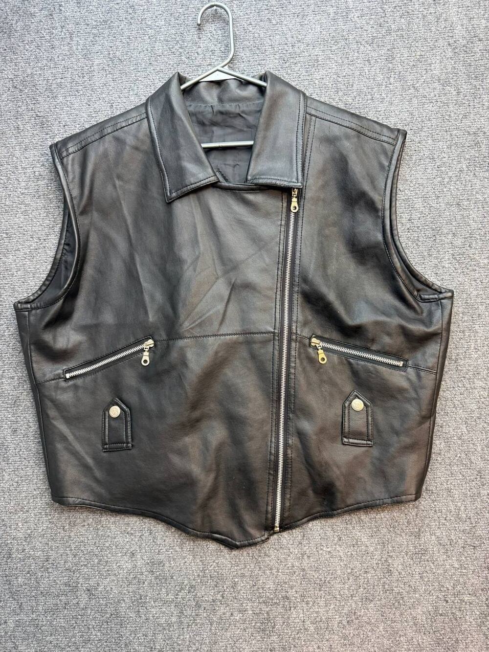 Plus Factor Women's Black Leather Motorcycle Vest 22W Harley Eagle Patch
